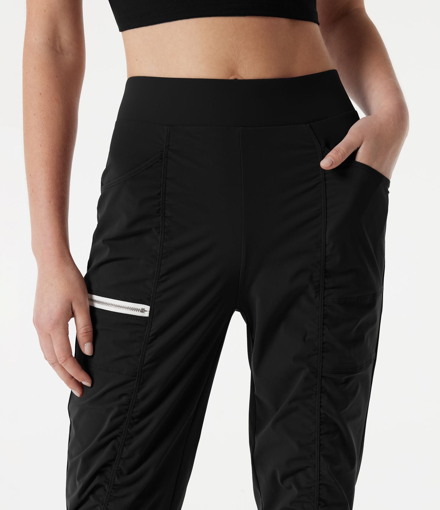 Pantalon slim de running taille haute à séchage rapide avec fronces et poches