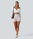 Short 8 cm taille haute froncé à pois avec poches