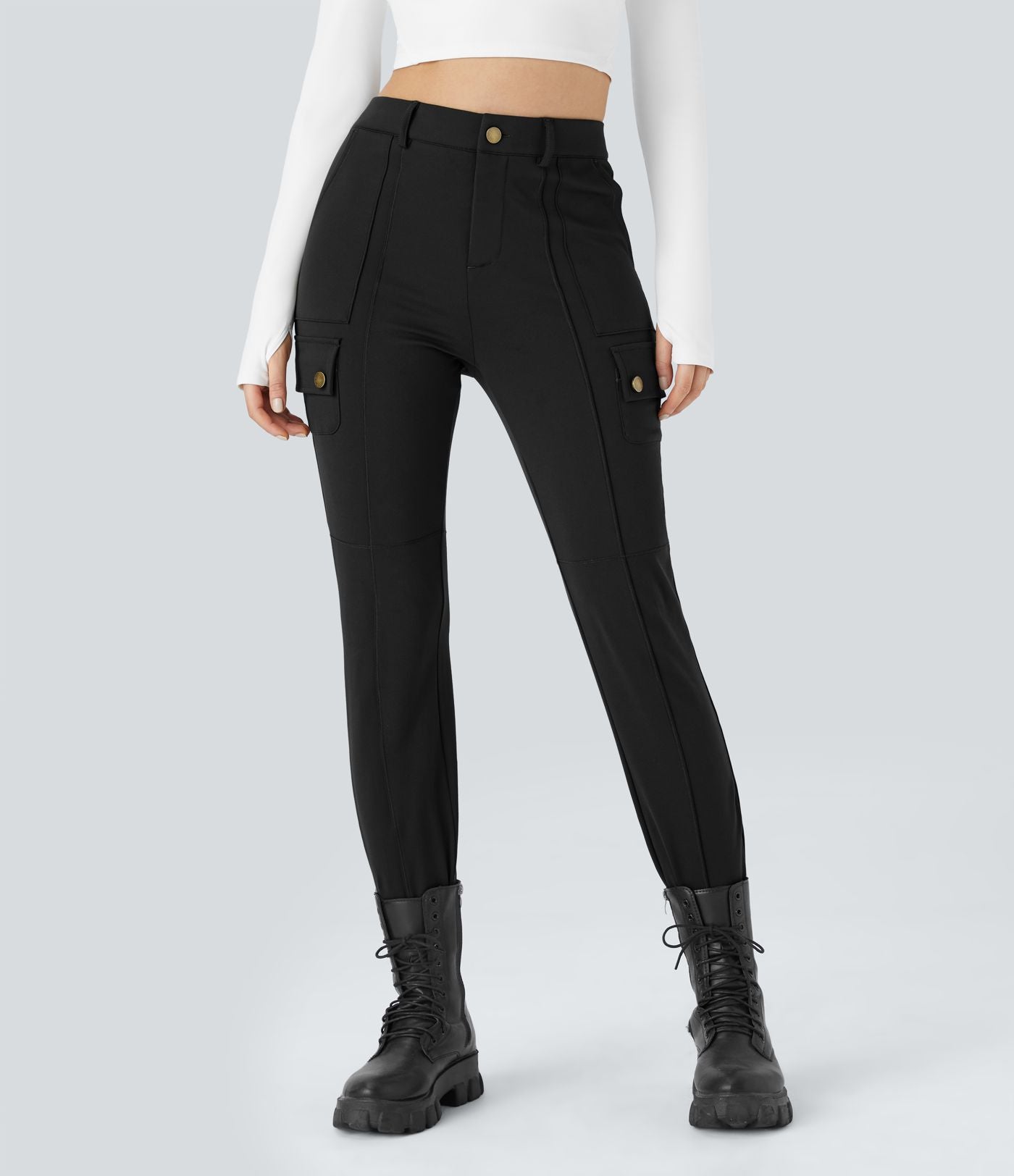 Pantalon cargo ajusté uni taille haute DayStretch avec poches zippées