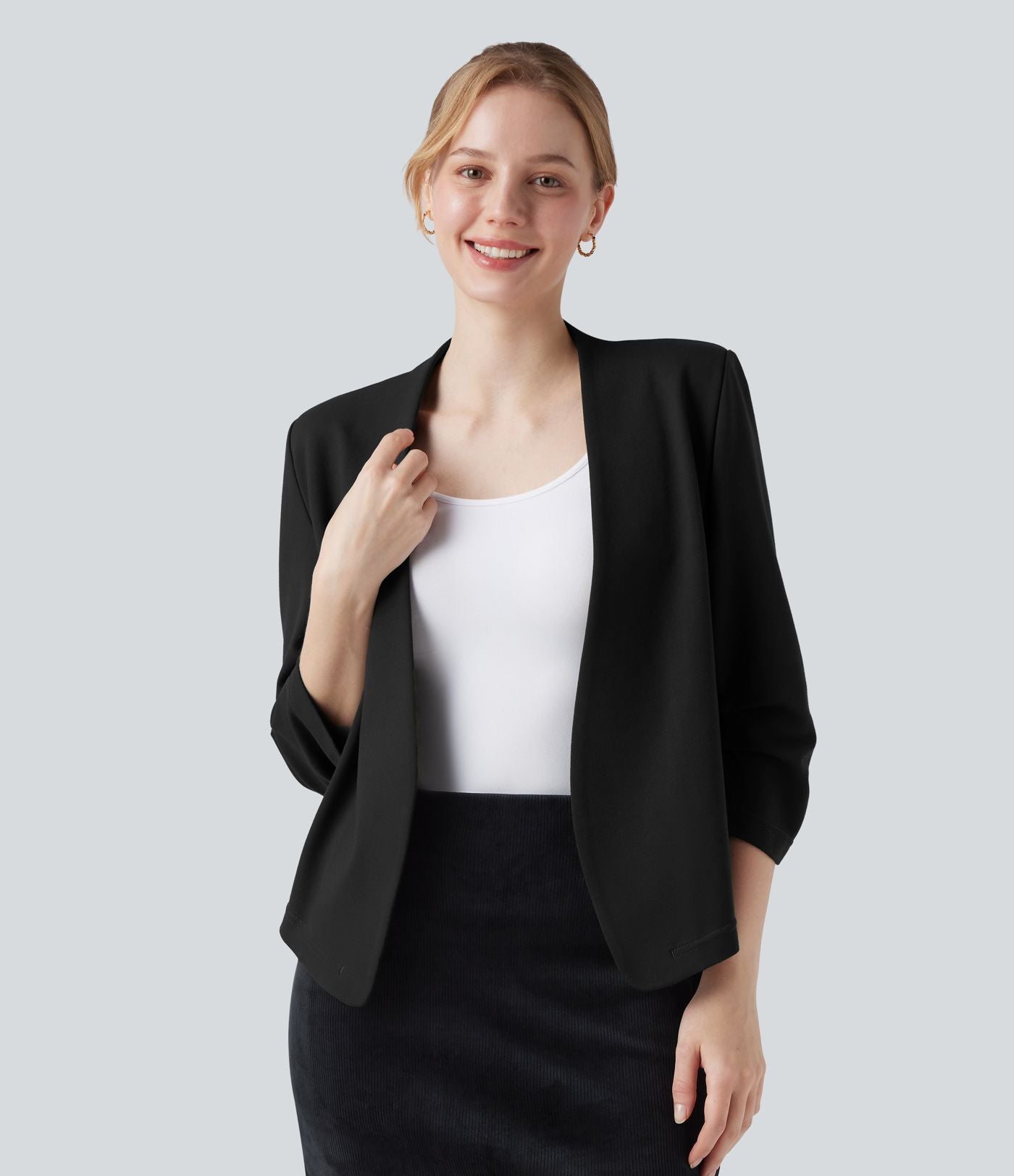 Blazer de travail résistant en ponte roma à décolleté en V et manches 3/4