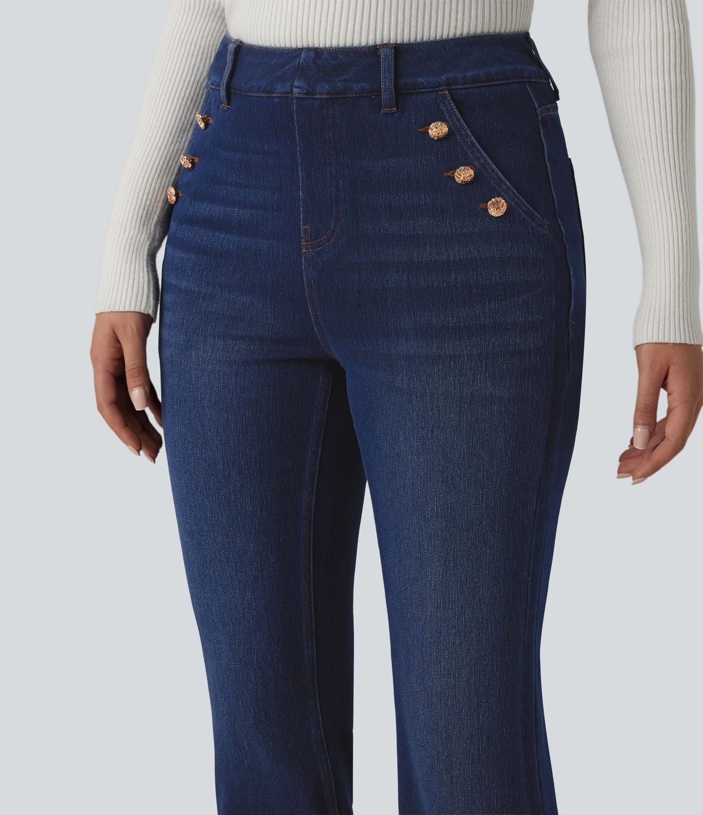 Halara Flex™ Jean bootcut casual taille mi-haute à boutons décoratifs avec poches