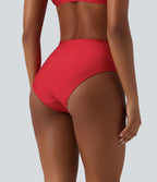 Bas de maillot de bain bikini taille haute gainant froncé