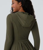 Veste SoftlyZero™ à capuche manches longues avec trous pouces détails plissés et poches-UPF50+