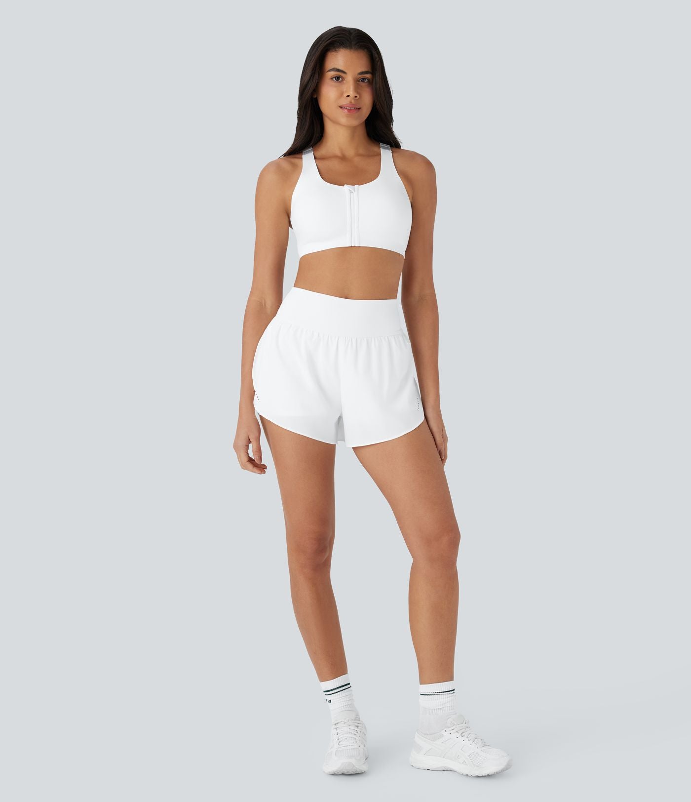 Softlyzero™ QuickDry Short de course à pied 2-en-1 taille haute à ourlet croisé avec pois réfléchissants et poches latérales