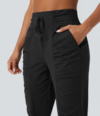 Jogging de danse fuselé froncé séchage rapide effet frais InstantCool taille haute avec cordon de serrage et poches, protection solaire UPF40+