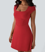 Robe décontractée mini 2-en-1 Softlyzero™ Plush à col carré style corset avec poche