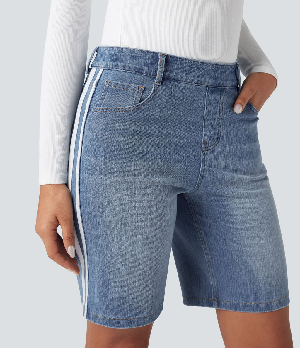 Short denim rayé Halara Flex™ taille haute avec poches