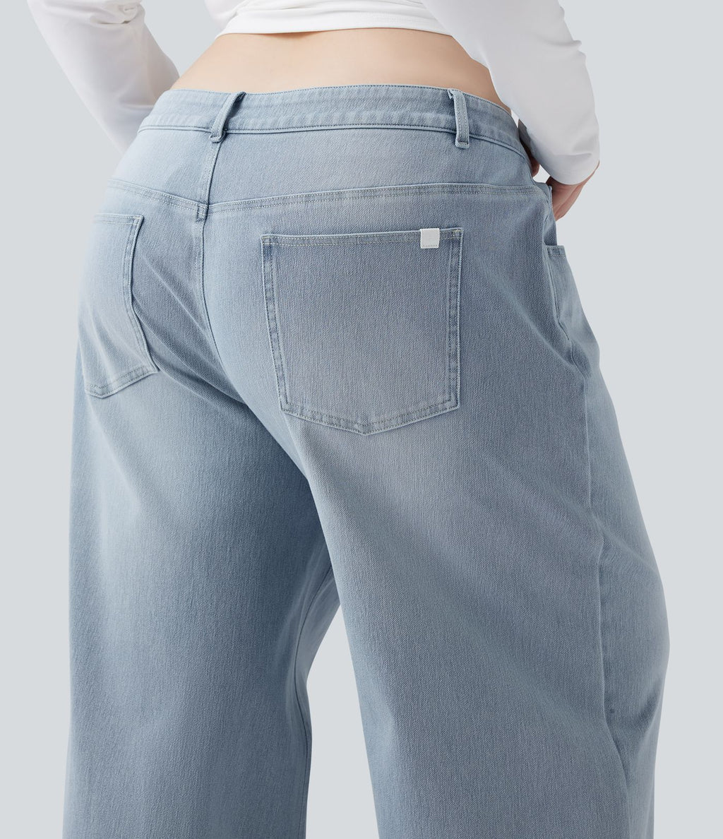 Jean décontracté grande taille Halara Flex™ asymétrique taille basse jambes larges effet délavé avec poches