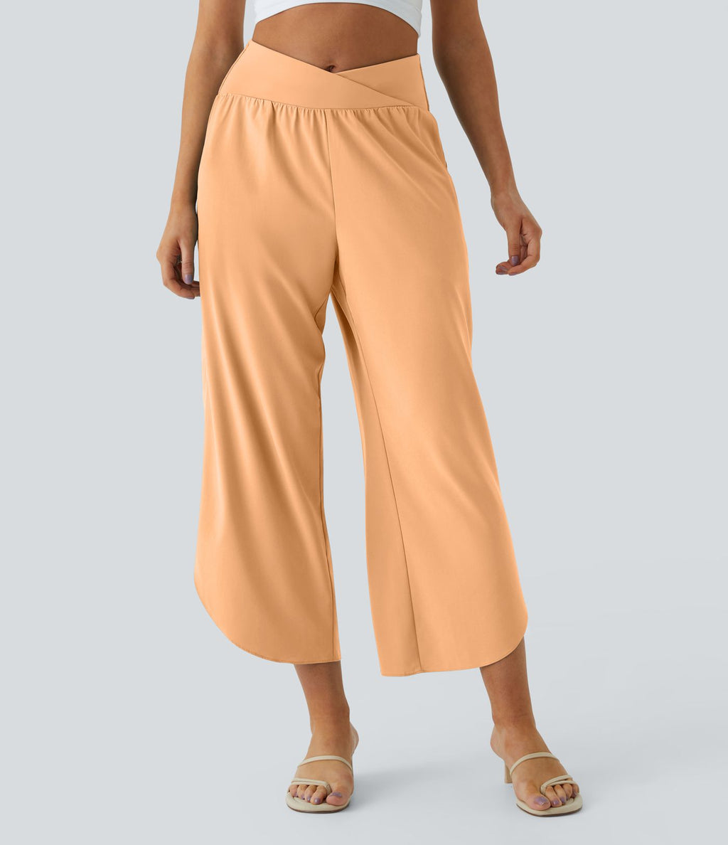 Breezeful™ Pantalon Fluide Vacances Séchage Rapide Taille Haute Croisée Poches Latérales Plissées Fente