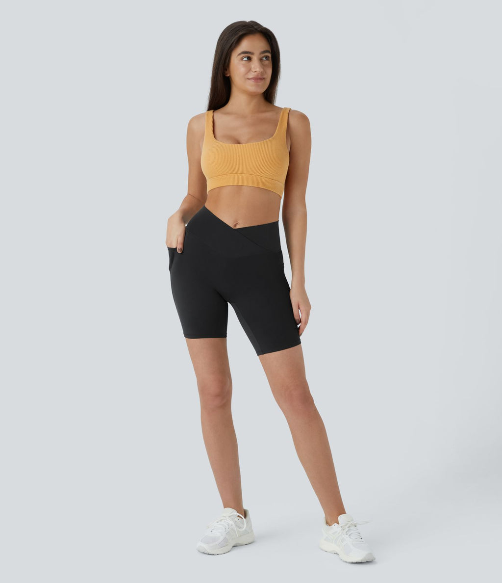 Softlyzero™ Short 17,5cm Yoga Taille Haute Crossover avec Poches Latérales