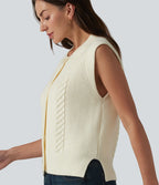 Gilet casual col rond ourlet fendu boutonnage devant