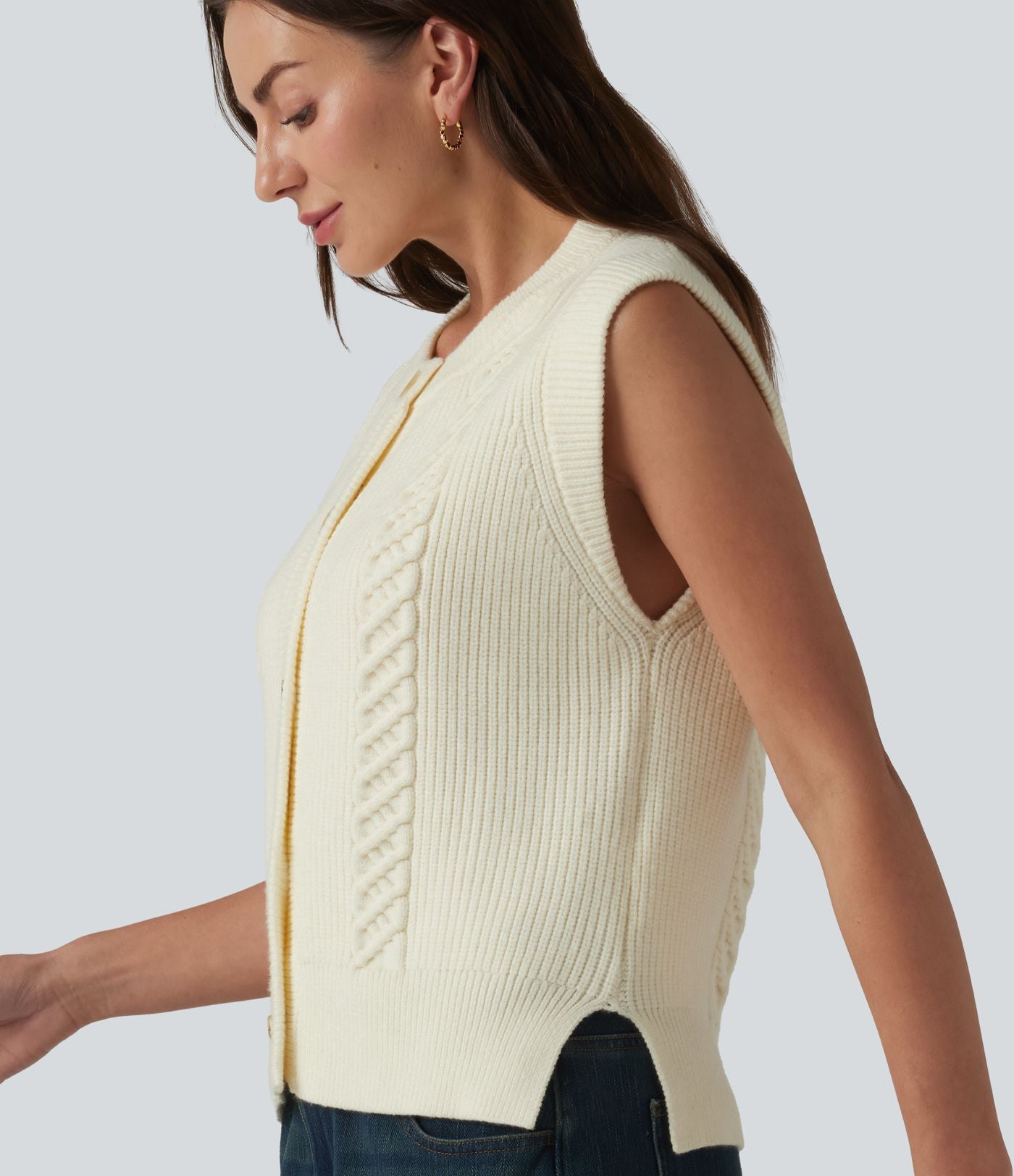 Gilet casual col rond ourlet fendu boutonnage devant
