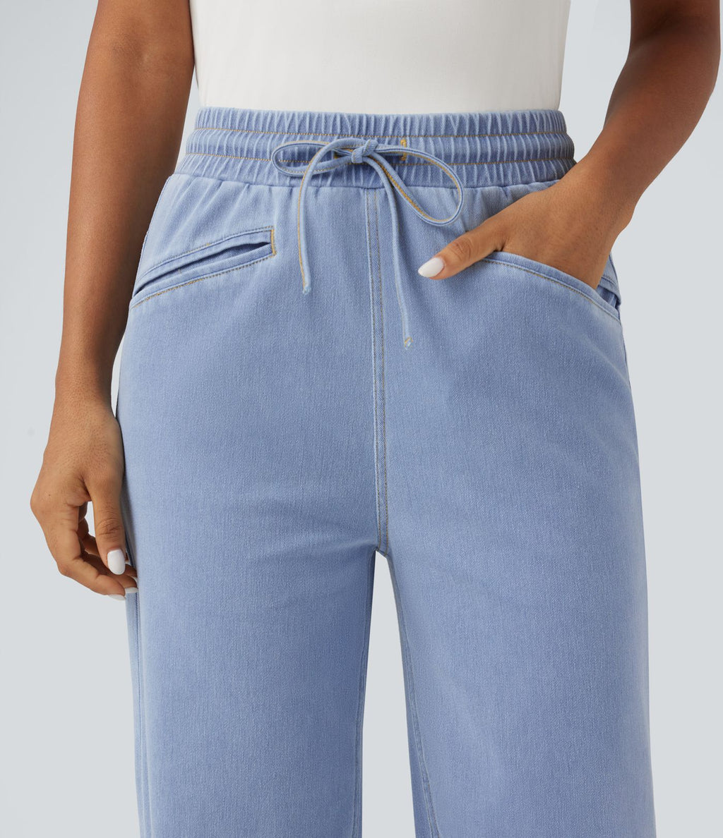 Jean Halara Flex™ taille haute large à cordon de serrage en maille extensible effet frais InstantCool avec poches