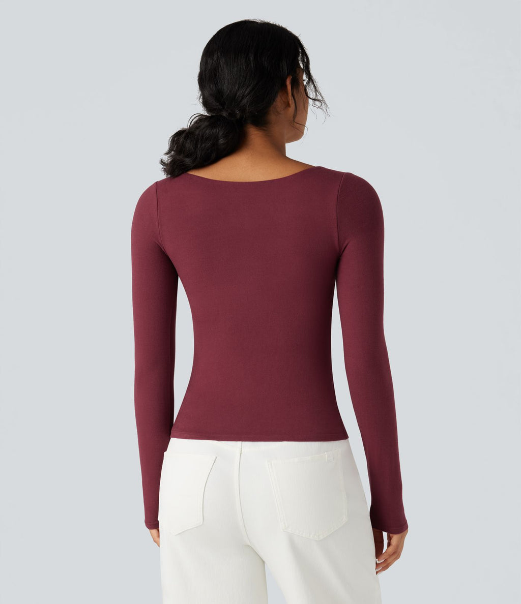 Top casual chaud push-up à col cœur et manches longues - Bonnet A/B