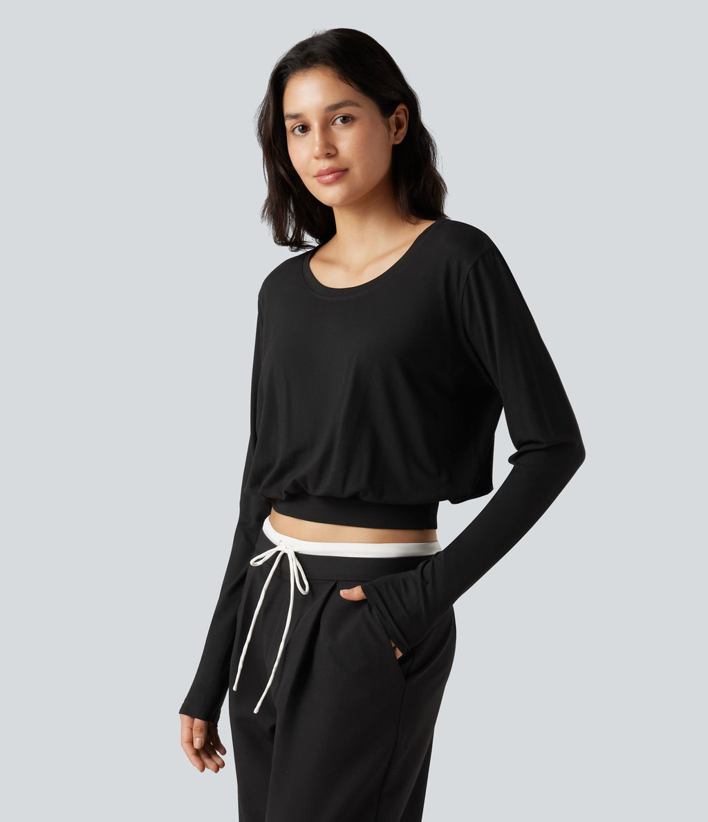 T-shirt col rond échancré manches longues