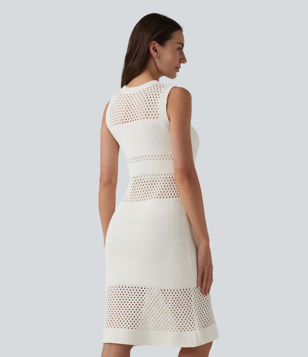 Robe mini sans manches à col rond avec découpes