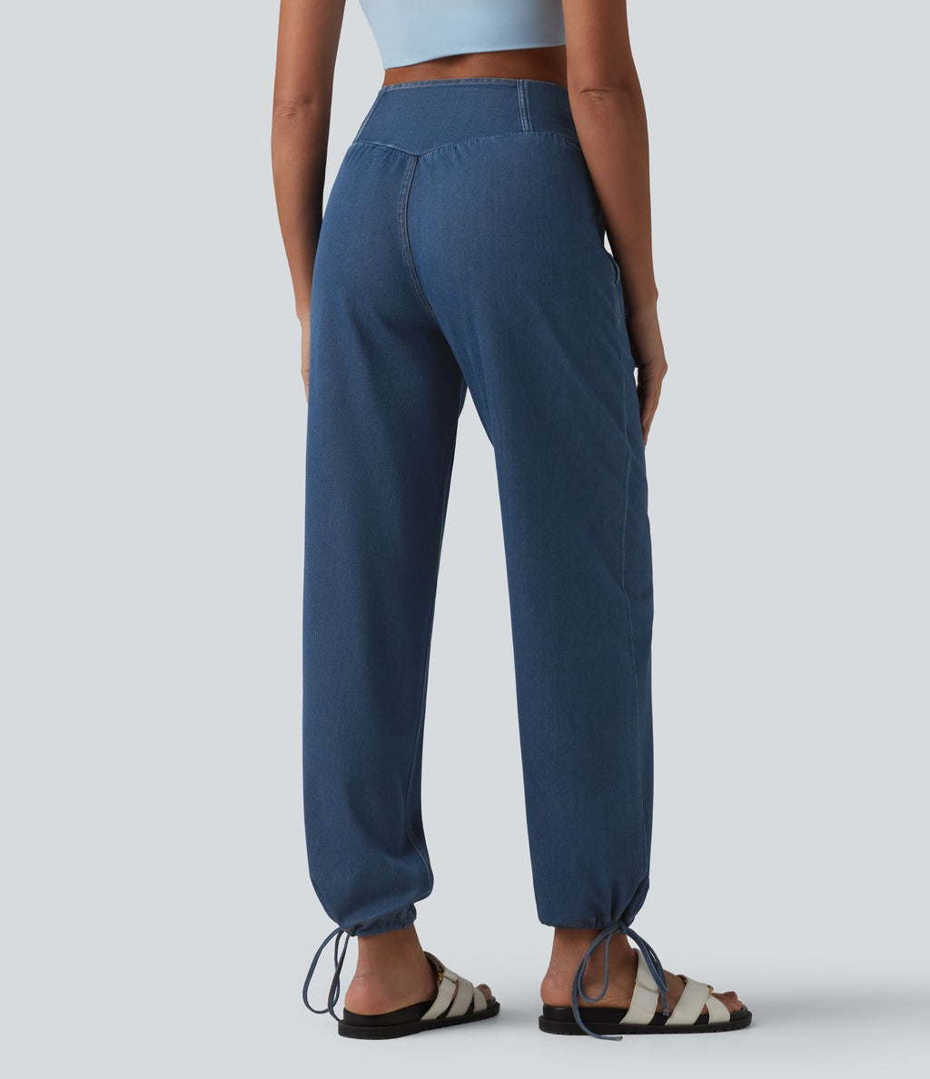 Halara Flex™ Jogging décontracté en denim taille mi-haute croisé avec cordon de serrage et poches