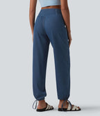 Halara Flex™ Jogging décontracté en denim taille mi-haute croisé avec cordon de serrage et poches