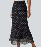 Jupe midi fluide sirène taille haute à pois