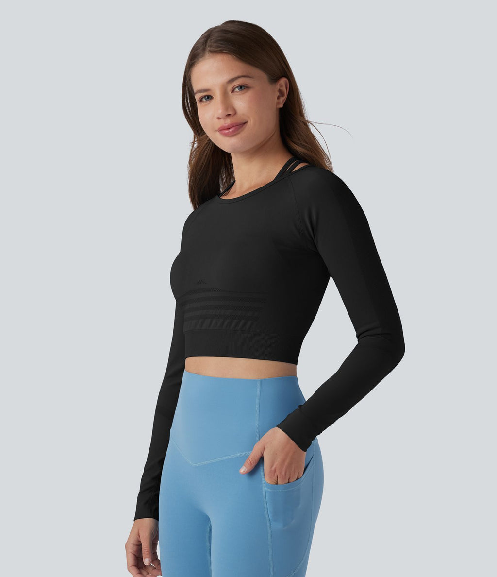 OneForm Seamless Flow Top de sport 2-en-1 court yoga à manches longues raglan