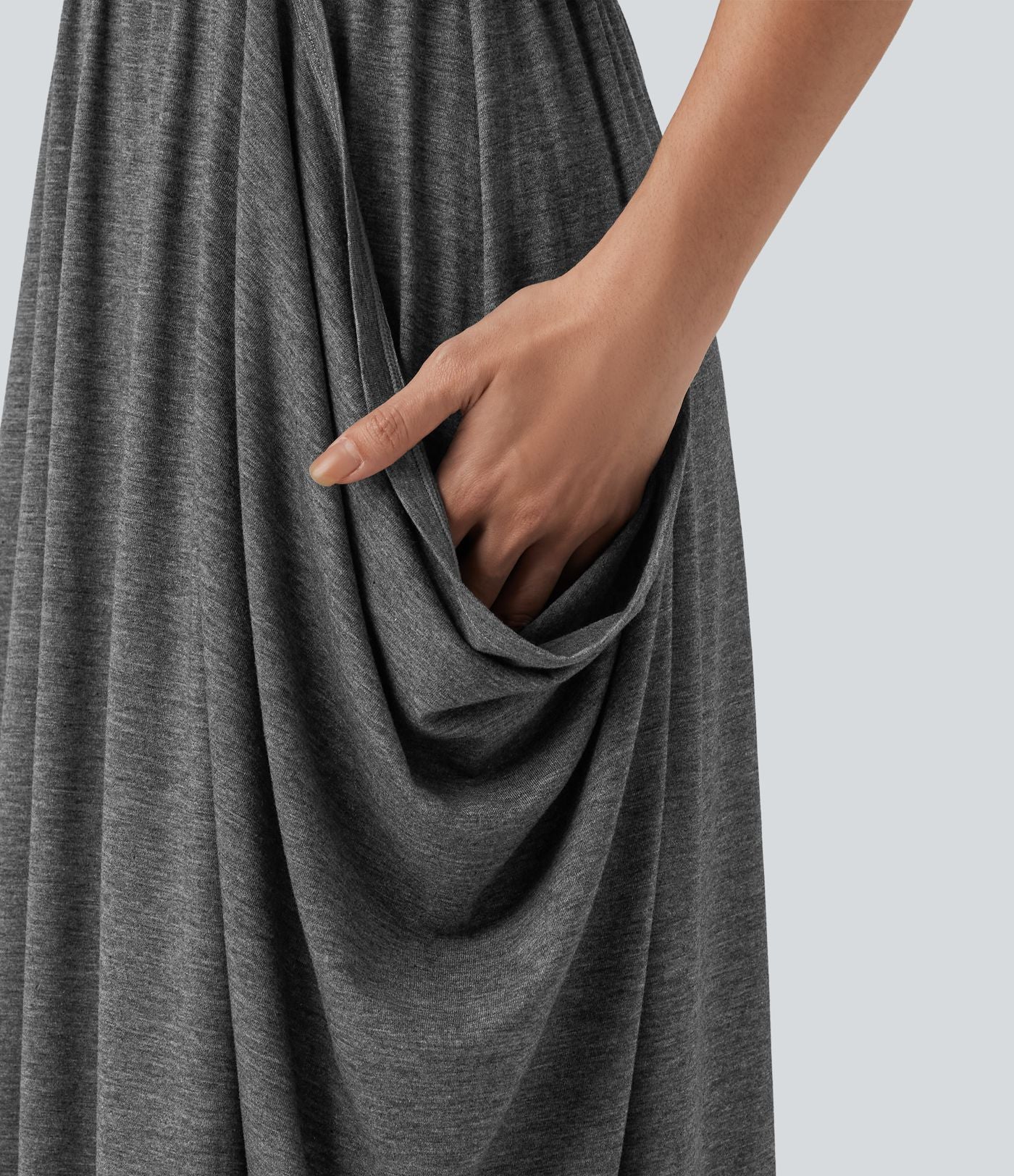 Robe longue casual drapée sans manches à dos ajouré avec poches