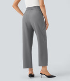 Pantalon tailleur taille haute froncé coupe fuselée avec poches et fermeture éclair invisible sur le côté