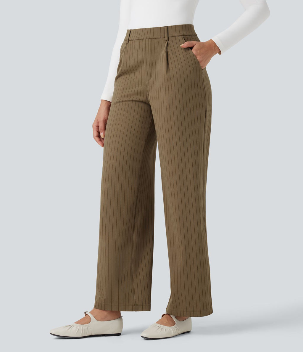 Pantalon Halara Flex™ tailleur droit taille haute rayé effet frais InstantCool avec poches