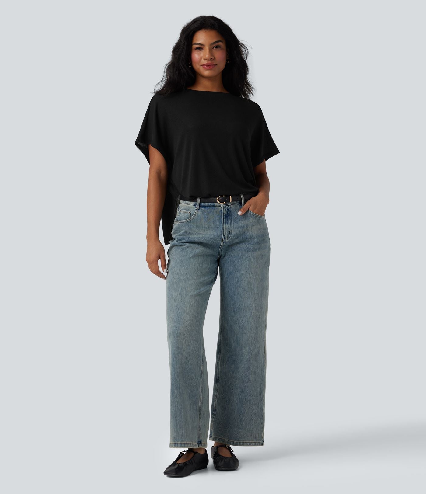 T-shirt col rond manches chauve-souris coupe décontractée