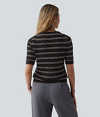 Pull de travail col Henley manches courtes rayé