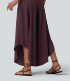 Pantalon ample gainant taille haute à ourlet volants avec poches