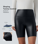 Short de cycliste casual en PU stretch gainant taille haute 17,5 cm avec poches