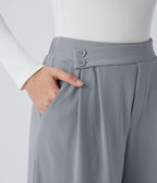 Pantalon taille haute décontracté large en maille gaufrée, avec poches