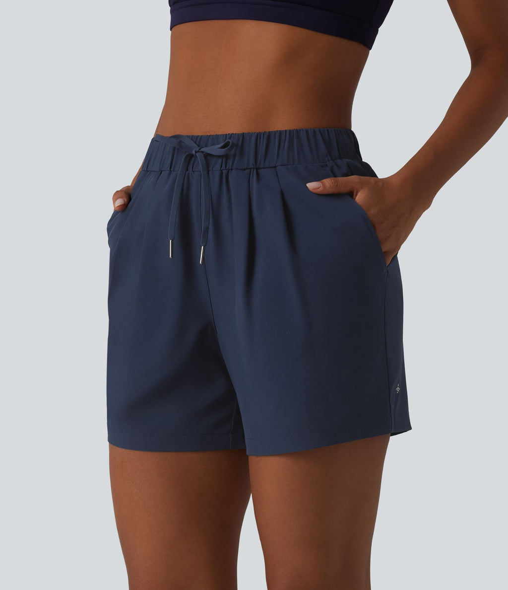 Short de yoga plissé taille haute élastique 12,5 cm avec cordon de serrage et poches