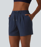 Short de yoga plissé taille haute élastique 12,5 cm avec cordon de serrage et poches