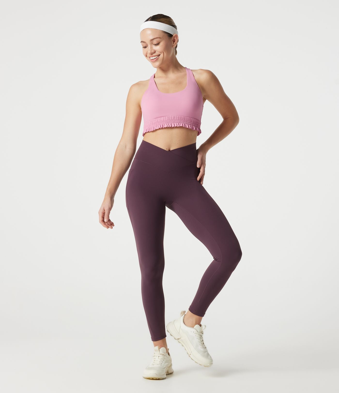 Brassière de sport pour entraînement à maintien léger, col U, ourlet à volants