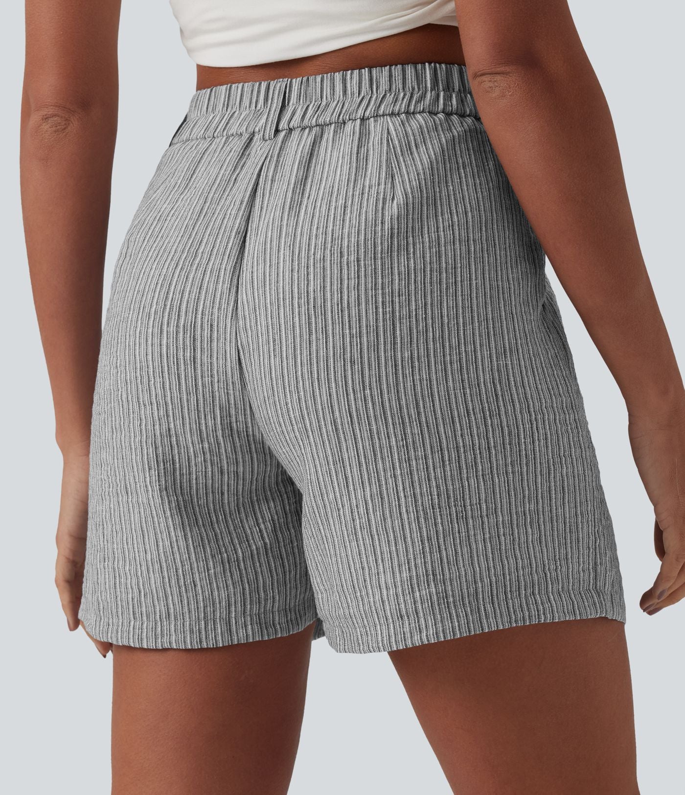 Short casual large aspect lin taille haute avec poches