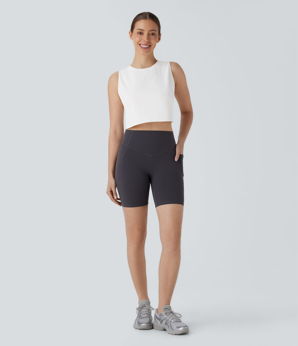 Débardeur Court de Yoga Uni à Ourlet Croisé avec Découpes