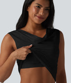 Halara haut décontracté en jersey de coton col bénitier sans manches soutien-gorge intégré bonnets B-DD