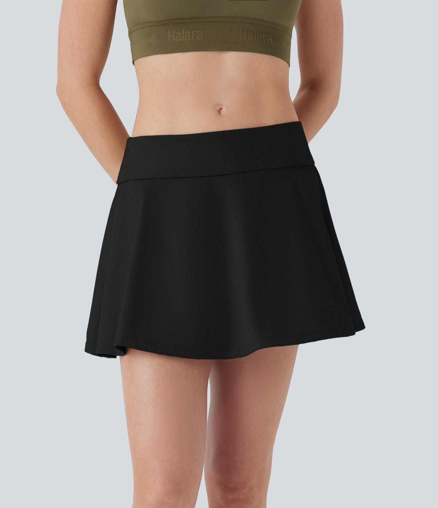 Jupe patineuse micro-mini de yoga 2-en-1 taille ultra basse à rabat avec poches
