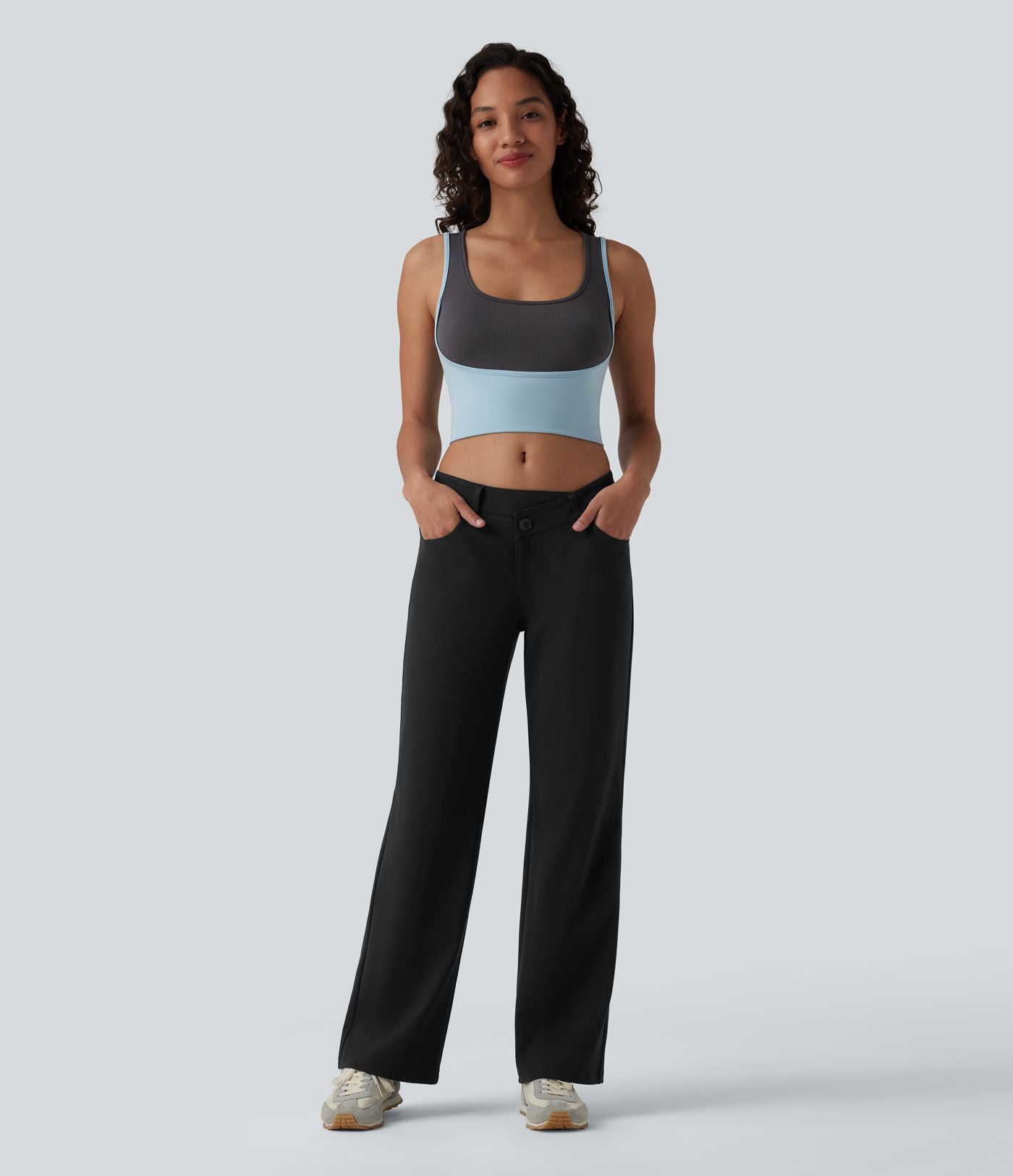 Pantalon décontracté DayStretch taille basse asymétrique coupe droite avec poches