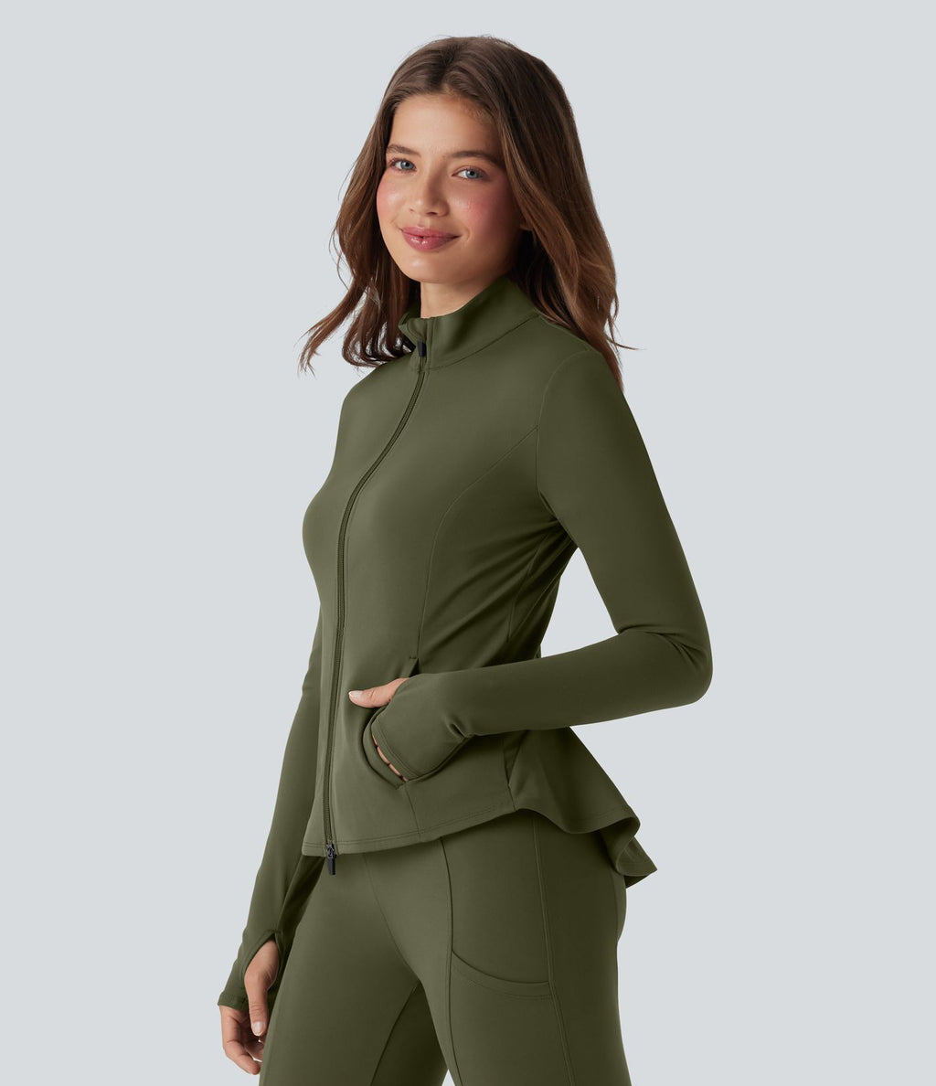 Veste ajustée col montant zippée avec passants pouces et ourlet à volants DayStretch avec poches