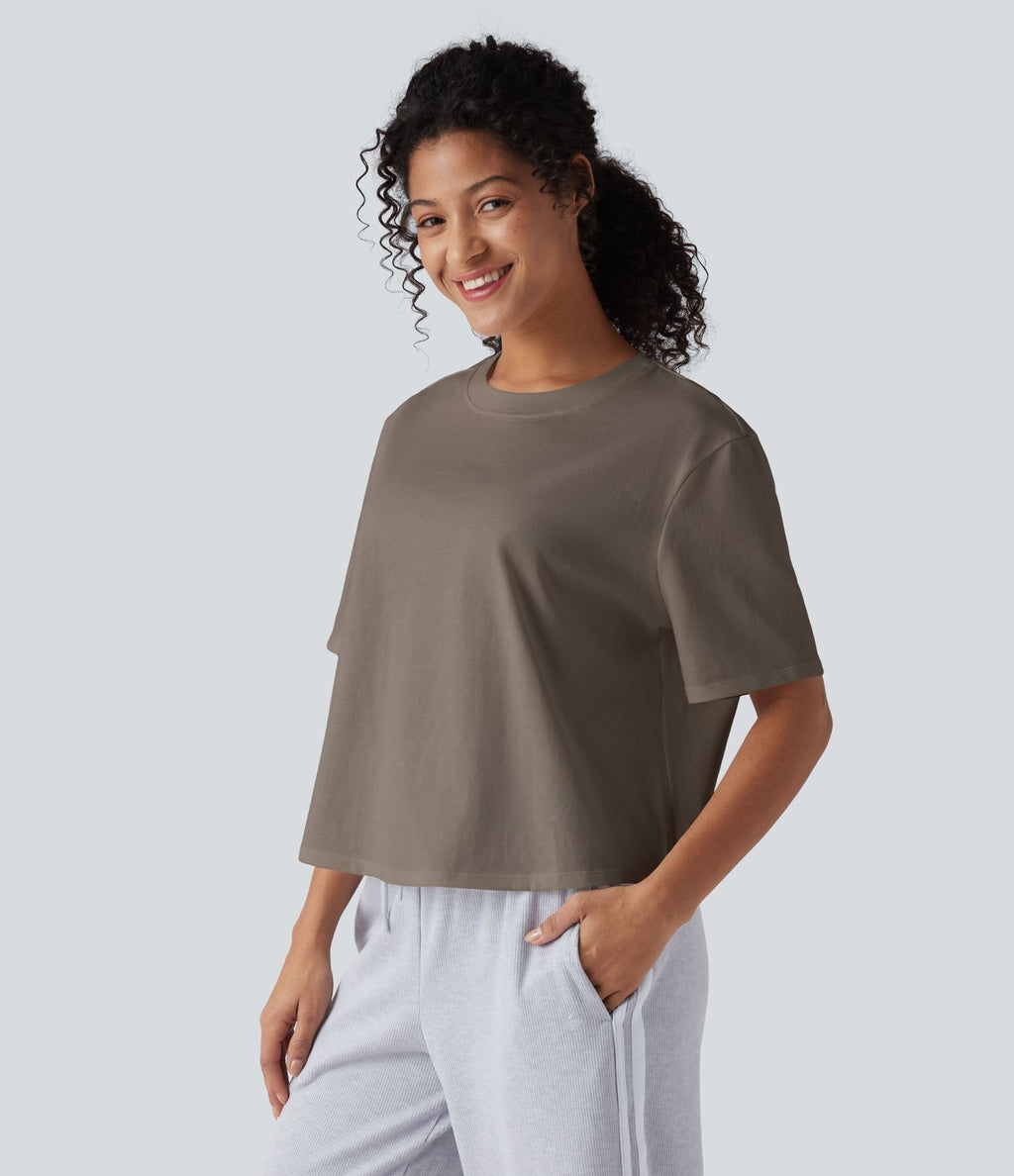 T-shirt décontracté ample en coton à manches courtes et col rond