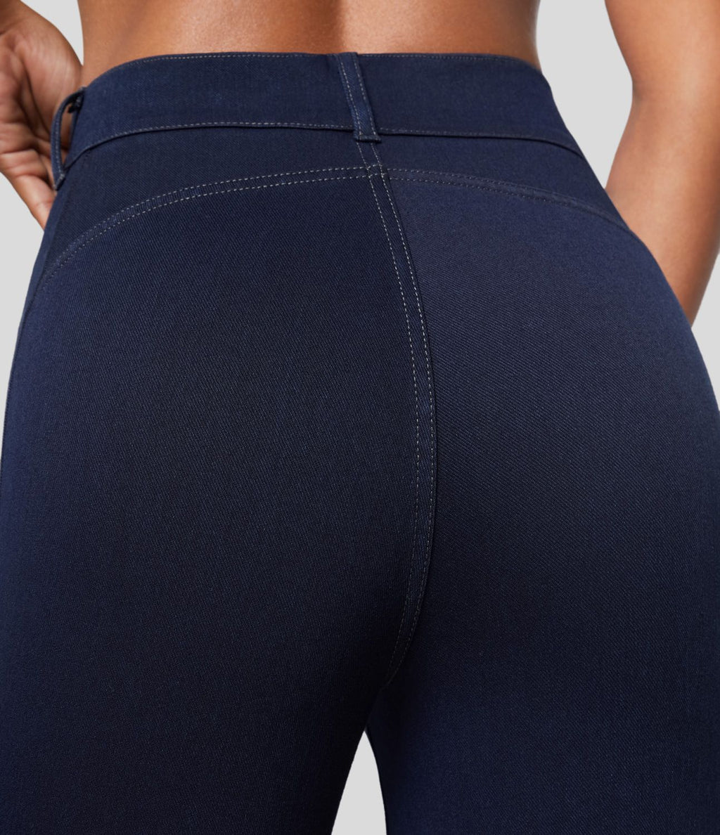Halara Flex™ Jean Évasé Causal Tricot Extensible Taille Haute avec Poches Latérales Ourlet Fendu