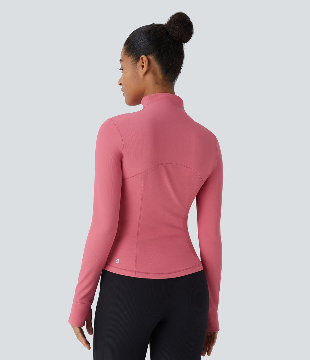 Patitoff™ Flow Veste Casual Courte à Col Montant Résistante aux Poils d'Animaux avec Fermeture Éclair Poches Latérales et Trou pour le Pouce