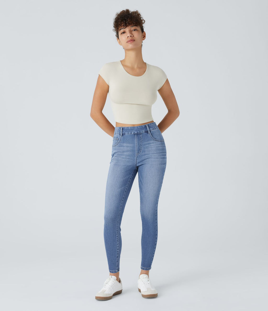 Jean skinny 7/8 décontracté taille mi-haute Halara Flex™ avec poches à enfiler