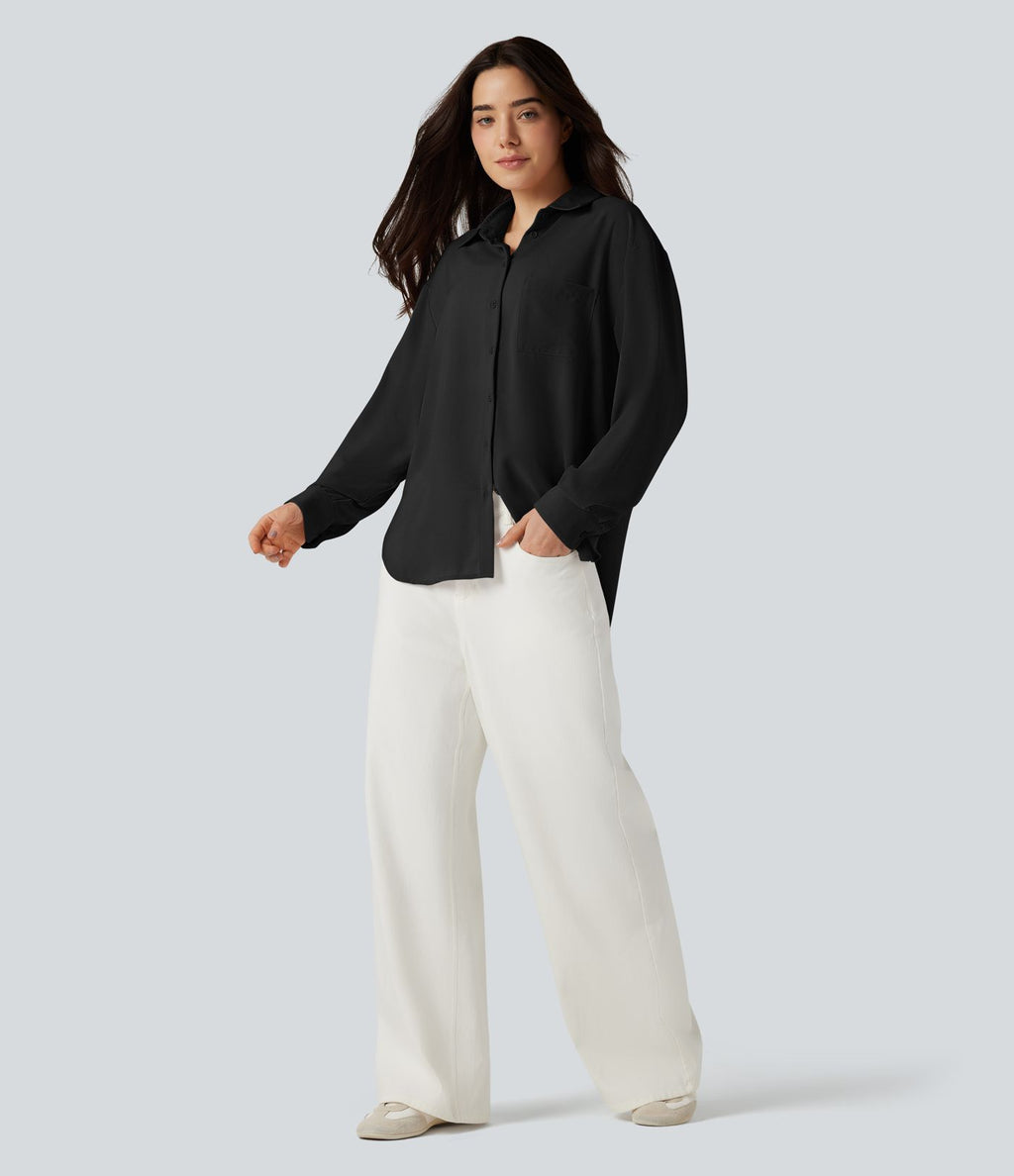 Chemise ourlet arrondi manches longues avec poche