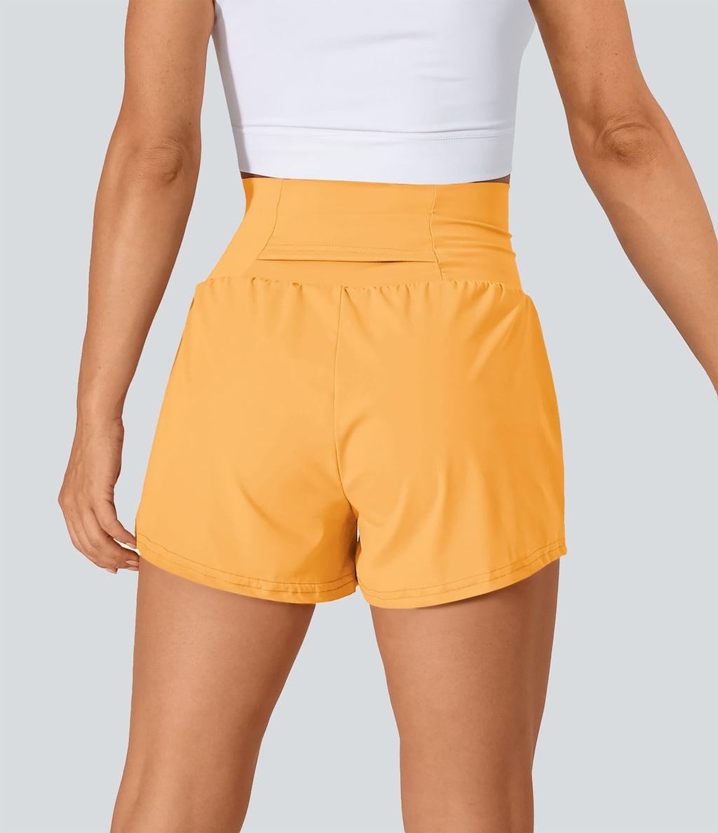 Short 7,5cm Yoga 2 en 1 Super Taille Haute Poches Arrière Poches Cachées Latérales