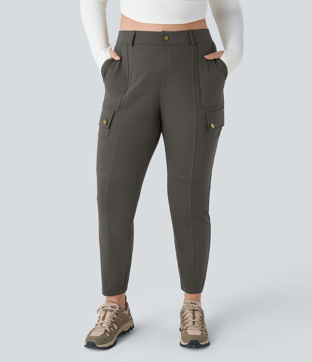 Pantalon cargo randonnée grande taille ajusté uni taille haute DayStretch avec poches zippées