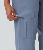 Pantalon décontracté coupe droite taille haute avec poches