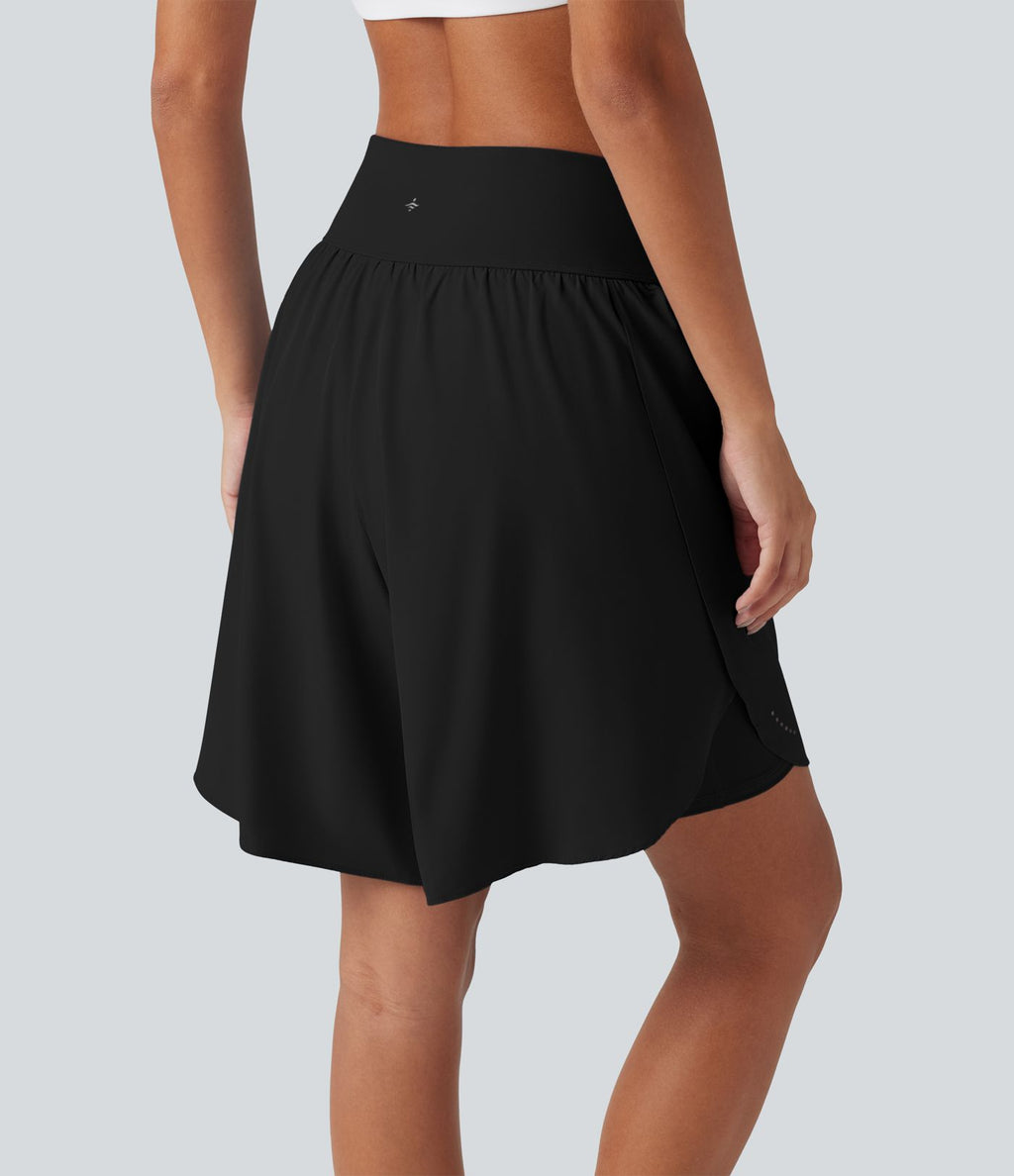 Short de course 2 en 1 SoftlyZero™ QuickDry taille haute, effet ventre plat, pois réfléchissants, ourlet croisé, 23 cm, avec poches